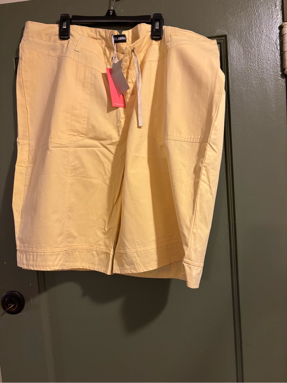 Flamingo Light Yellow Drawstring Bermuda Shorts